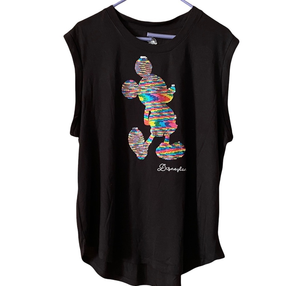 Disneyland Disney Parks Mickey Mouse Embroidered Sequin Sleeveless Top Black  XL